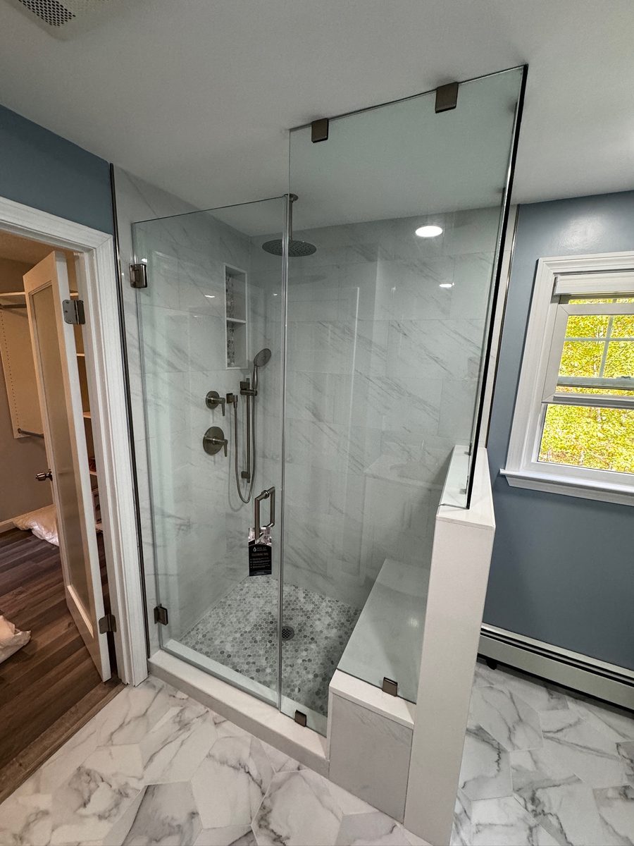 Corner frameless shower Newton MA matte black